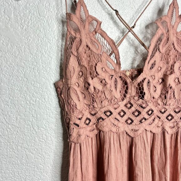 Free People One Movement Rose Pink Adella Lace Ruffle Tiered Slip Dress SMall - Picture 4 of 13